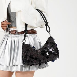 Sequin Black Shoulder and Sparkling Purple Bag